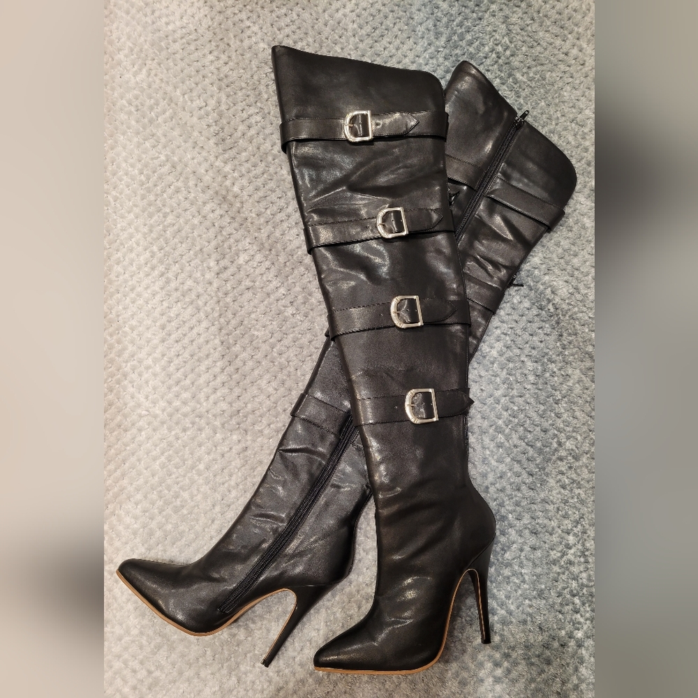 COPY - 'The Highest Heel' | Thigh-High |   5-inch heel | black buckle boots | s…